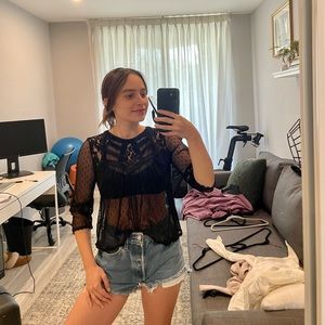 Free People black lace sheer top S